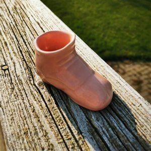 Vintage Porcelain Salmon Pink Baby Shoe Planter